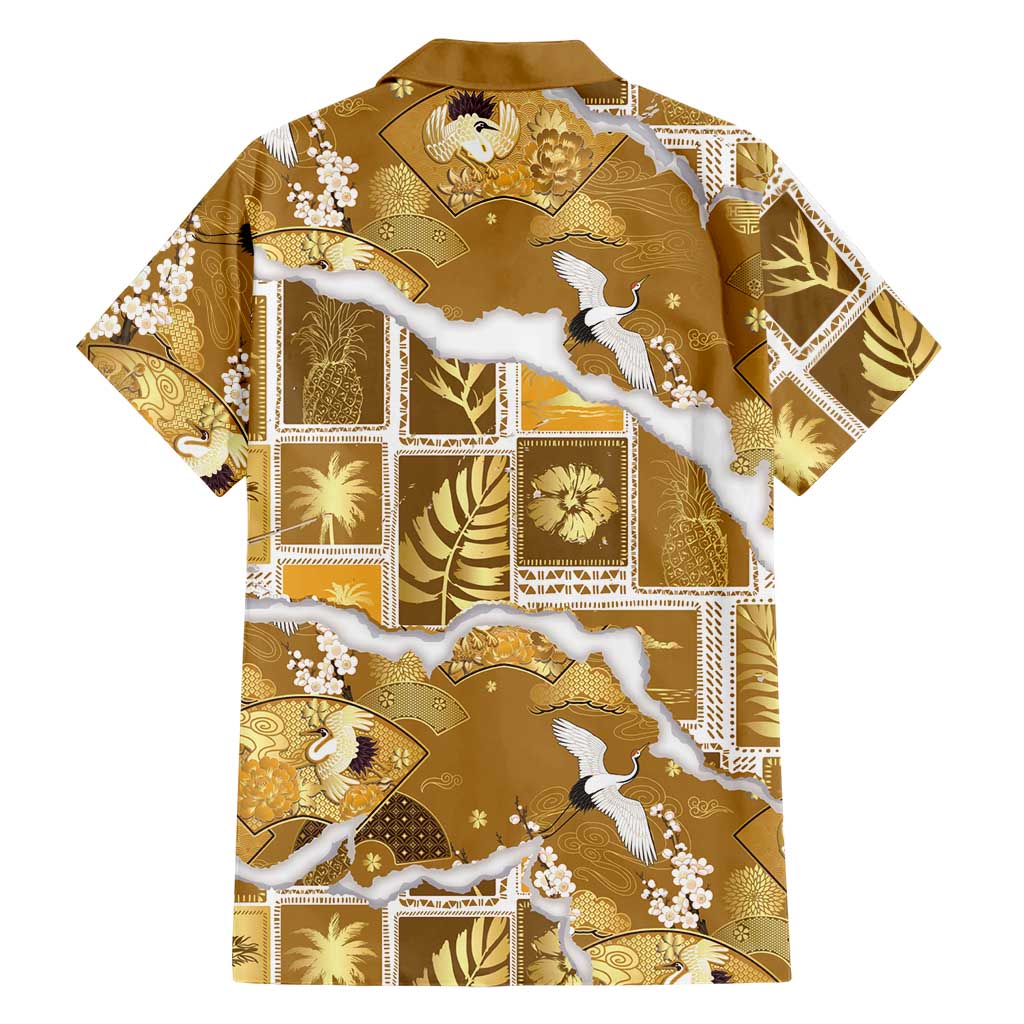 Hawaii Japanese Culture Gold Family Matching Mermaid Dress and Hawaiian Shirt Spring Cranes Aloha Pattern LT01 - Polynesian Pride