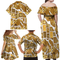 Hawaii Japanese Culture Gold Family Matching Off Shoulder Maxi Dress and Hawaiian Shirt Spring Cranes Aloha Pattern LT01 - Polynesian Pride