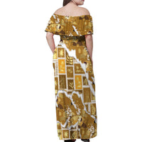Hawaii Japanese Culture Gold Family Matching Off Shoulder Maxi Dress and Hawaiian Shirt Spring Cranes Aloha Pattern LT01 - Polynesian Pride