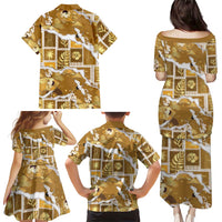 Hawaii Japanese Culture Gold Family Matching Puletasi and Hawaiian Shirt Spring Cranes Aloha Pattern LT01 - Polynesian Pride