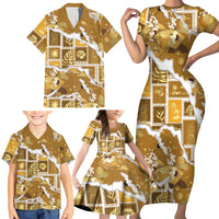 Hawaii Japanese Culture Gold Family Matching Short Sleeve Bodycon Dress and Hawaiian Shirt Spring Cranes Aloha Pattern LT01 - Polynesian Pride