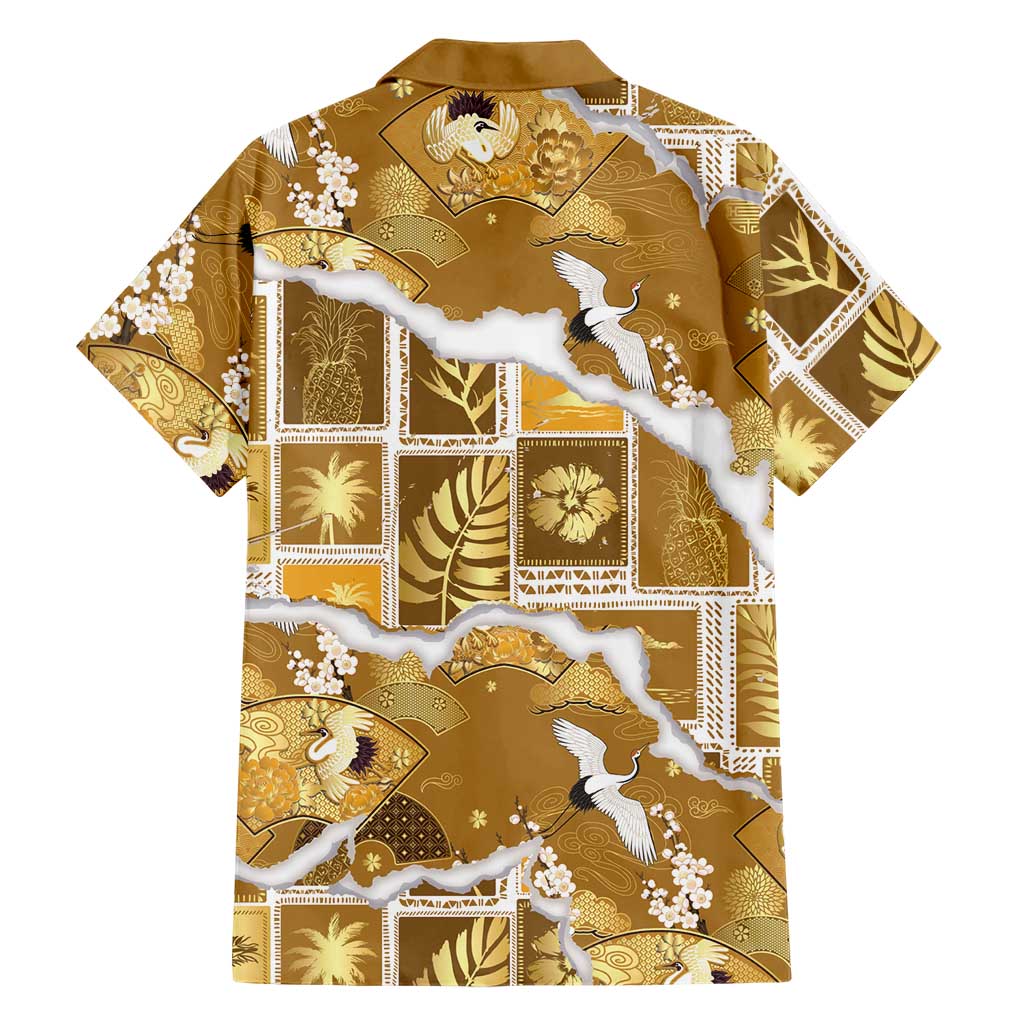 Hawaii Japanese Culture Gold Family Matching Tank Maxi Dress and Hawaiian Shirt Spring Cranes Aloha Pattern LT01 - Polynesian Pride