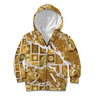 Hawaii Japanese Culture Gold Kid Hoodie Spring Cranes Aloha Pattern