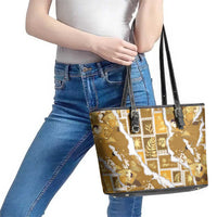 Hawaii Japanese Culture Gold Leather Tote Bag Spring Cranes Aloha Pattern
