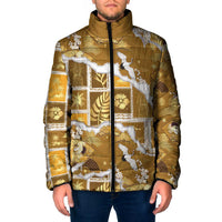 Hawaii Japanese Culture Gold Padded Jacket Spring Cranes Aloha Pattern