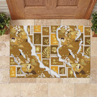 Hawaii Japanese Culture Gold Rubber Doormat Spring Cranes Aloha Pattern