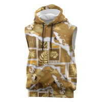 Hawaii Japanese Culture Gold Sleeveless Hoodie Spring Cranes Aloha Pattern