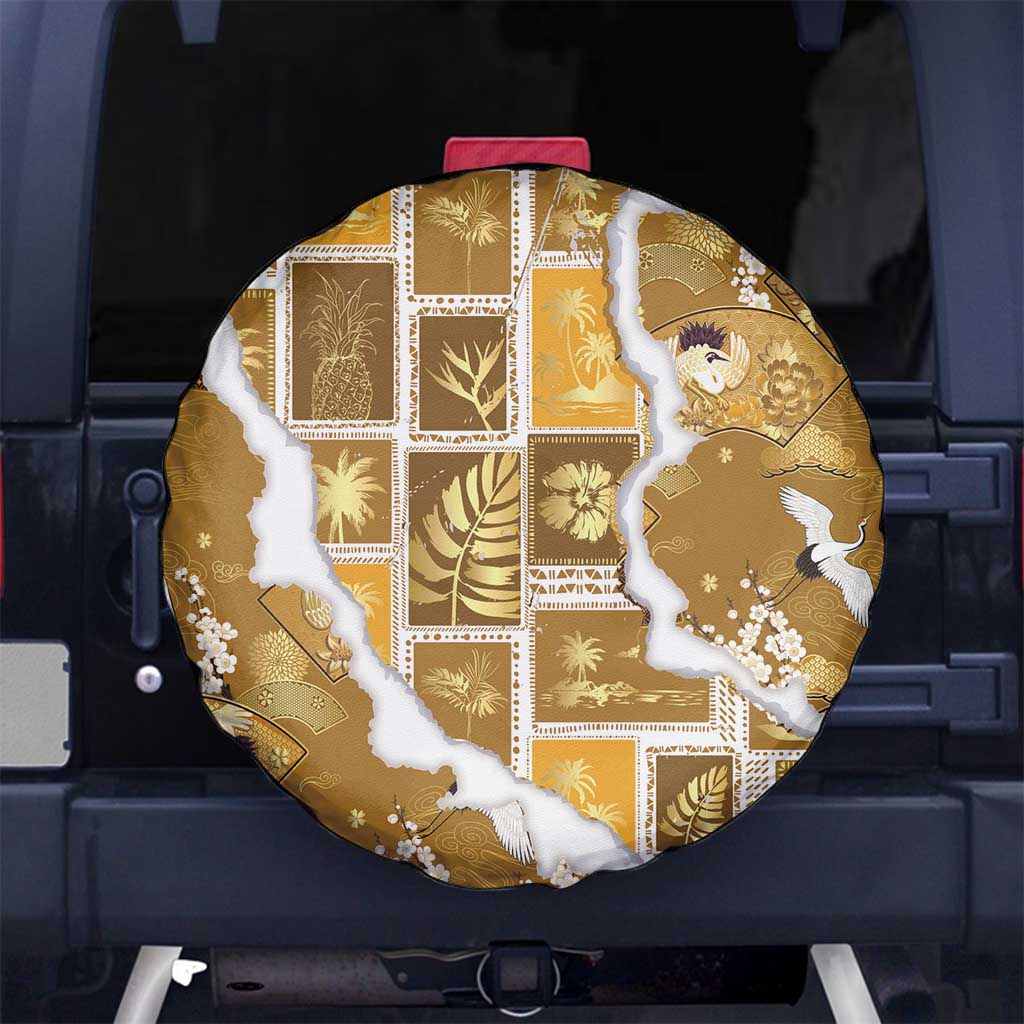Hawaii Japanese Culture Gold Spare Tire Cover Spring Cranes Aloha Pattern LT01 No hole Gold - Polynesian Pride