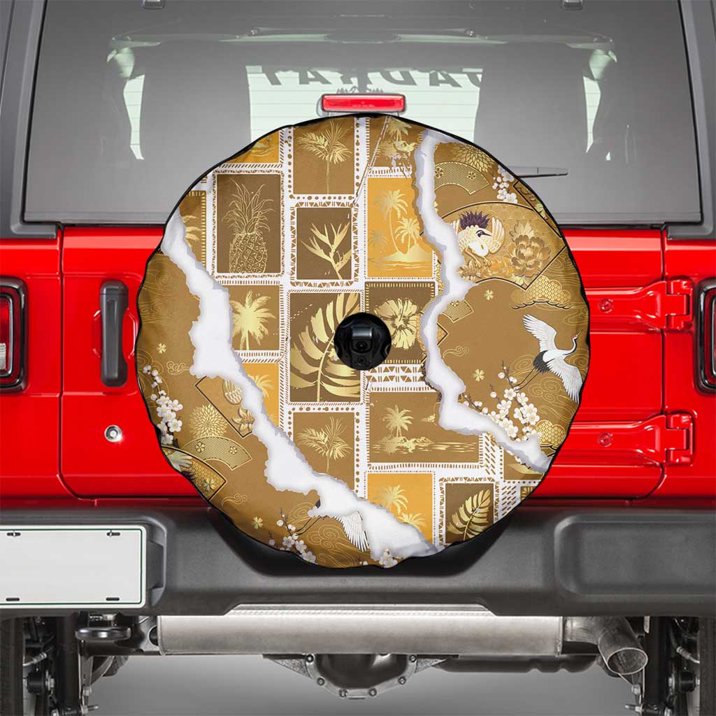 Hawaii Japanese Culture Gold Spare Tire Cover Spring Cranes Aloha Pattern LT01 - Polynesian Pride