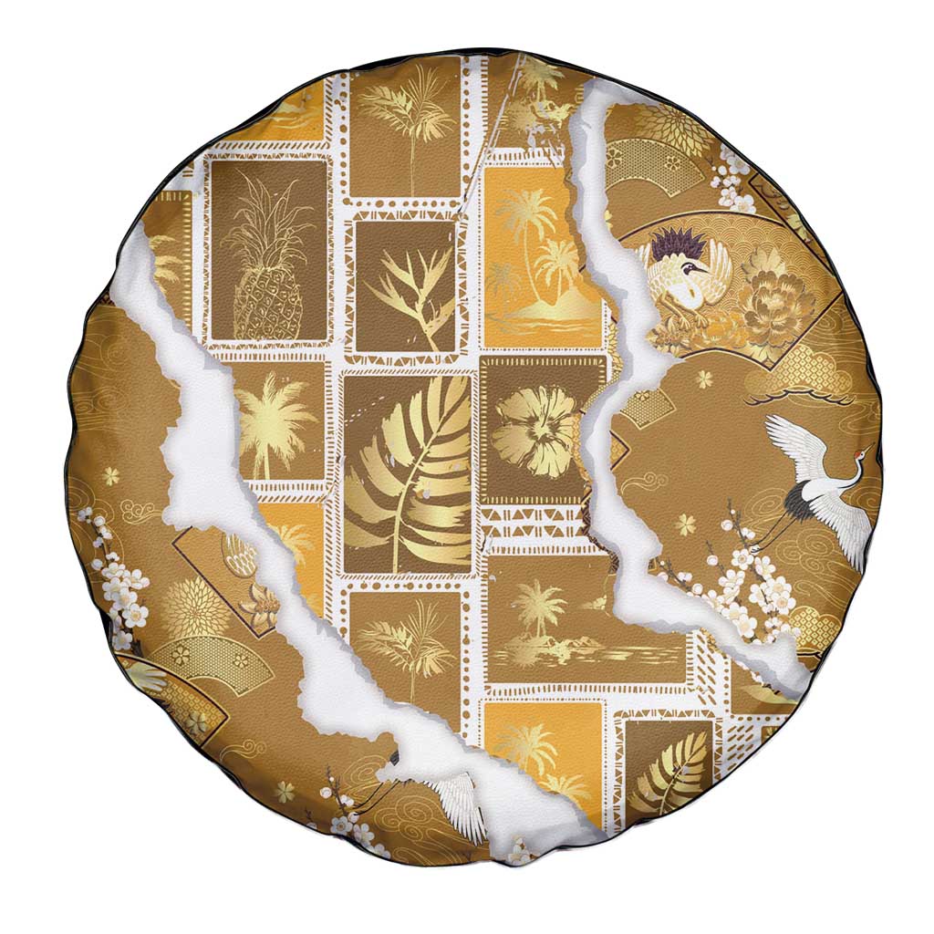 Hawaii Japanese Culture Gold Spare Tire Cover Spring Cranes Aloha Pattern LT01 - Polynesian Pride