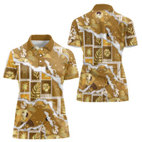 Hawaii Japanese Culture Gold Women Polo Shirt Spring Cranes Aloha Pattern
