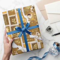 Hawaii Japanese Culture Gold Wrapping Paper Spring Cranes Aloha Pattern