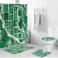 Hawaii Japanese Culture Green Bathroom Set Spring Cranes Aloha Pattern