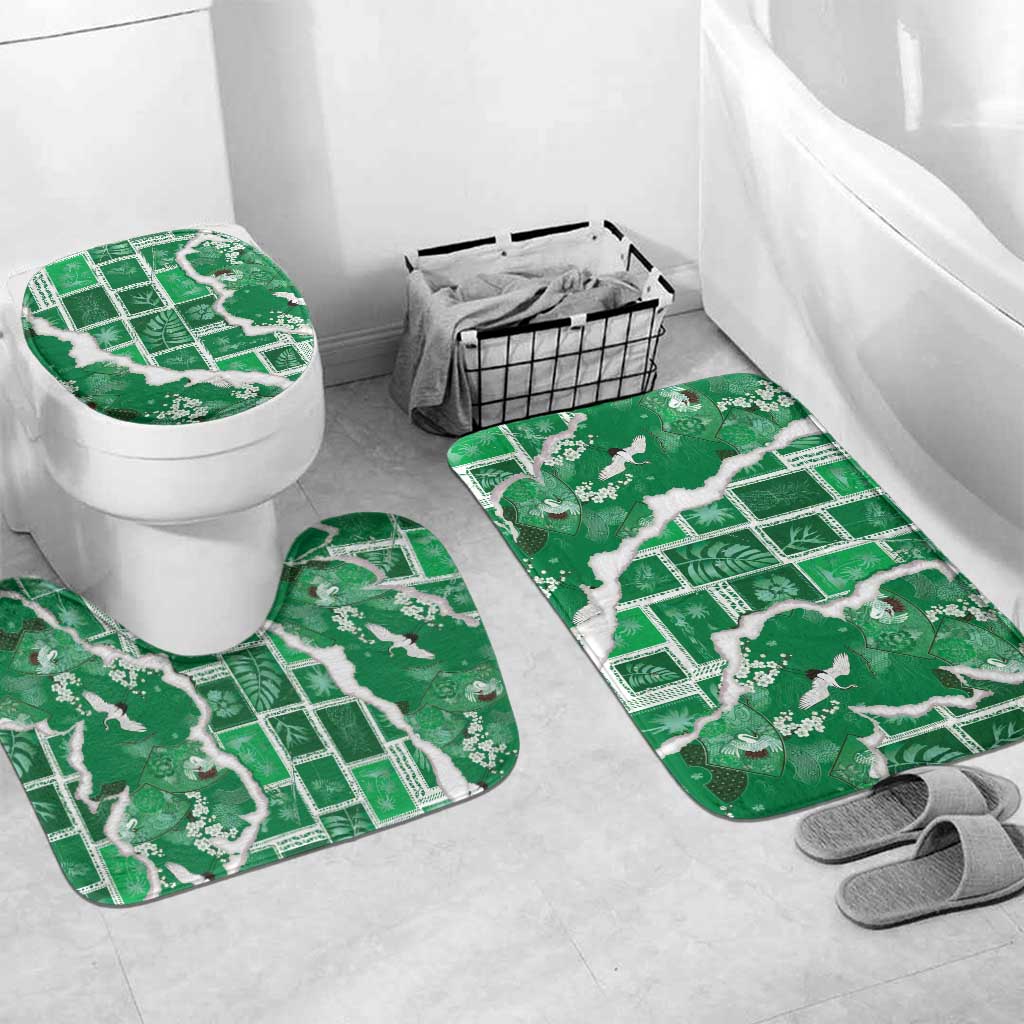 Hawaii Japanese Culture Green Bathroom Set Spring Cranes Aloha Pattern
