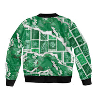 Hawaii Japanese Culture Green Bomber Jacket Spring Cranes Aloha Pattern