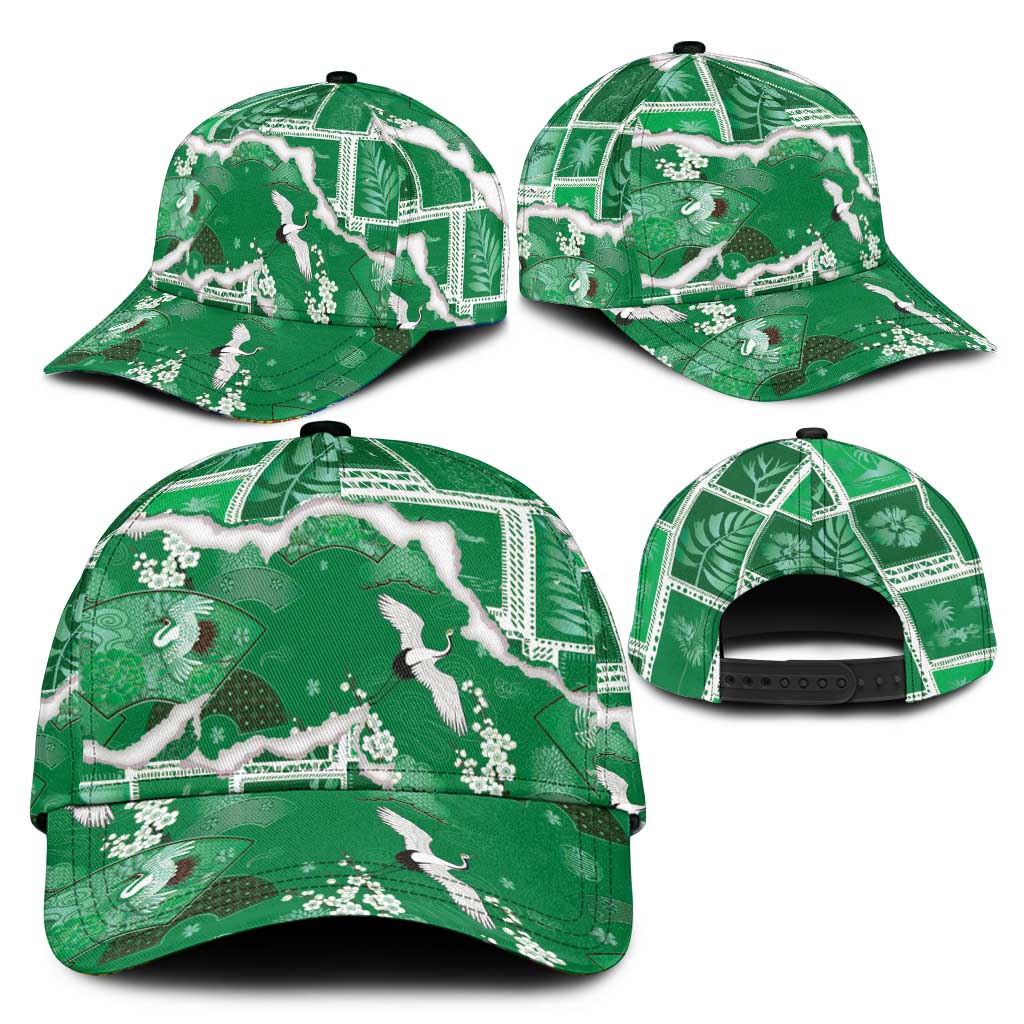 Hawaii Japanese Culture Green Classic Cap Spring Cranes Aloha Pattern