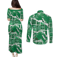 Hawaii Japanese Culture Green Couples Matching Puletasi and Long Sleeve Button Shirt Spring Cranes Aloha Pattern LT01 - Polynesian Pride