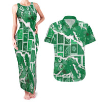 Hawaii Japanese Culture Green Couples Matching Tank Maxi Dress and Hawaiian Shirt Spring Cranes Aloha Pattern LT01 Green - Polynesian Pride