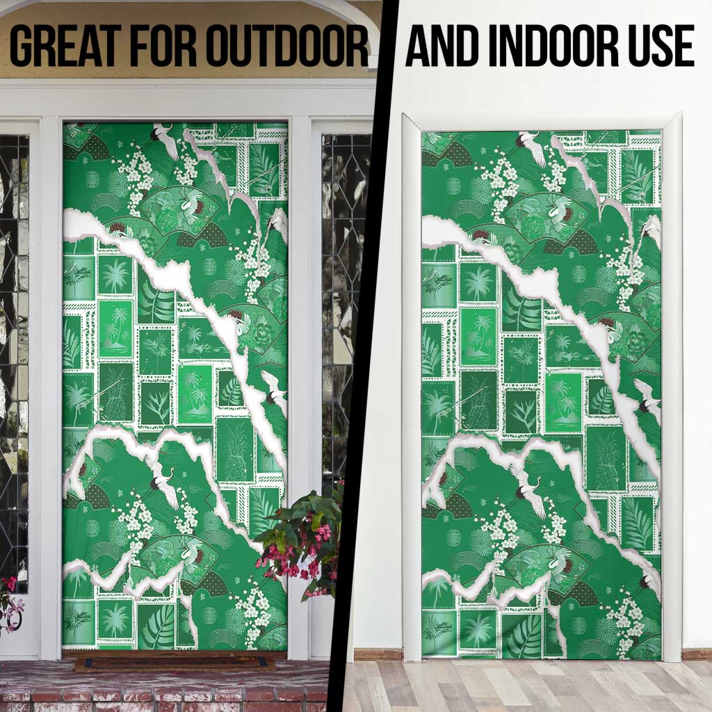 Hawaii Japanese Culture Green Door Cover Spring Cranes Aloha Pattern
