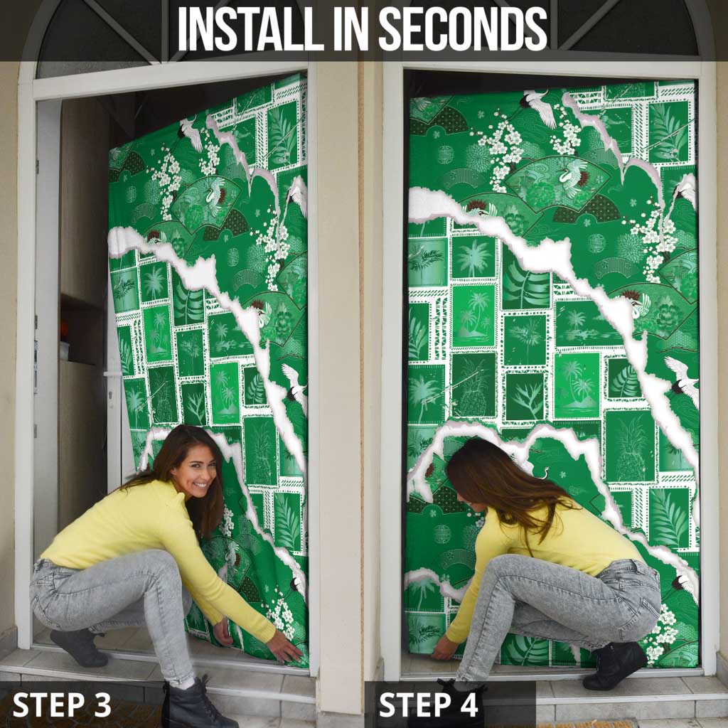 Hawaii Japanese Culture Green Door Cover Spring Cranes Aloha Pattern