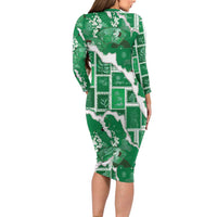 Hawaii Japanese Culture Green Family Matching Long Sleeve Bodycon Dress and Hawaiian Shirt Spring Cranes Aloha Pattern LT01 - Polynesian Pride