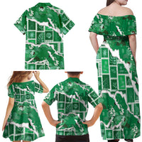 Hawaii Japanese Culture Green Family Matching Off Shoulder Maxi Dress and Hawaiian Shirt Spring Cranes Aloha Pattern LT01 - Polynesian Pride