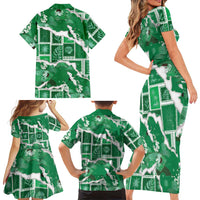 Hawaii Japanese Culture Green Family Matching Short Sleeve Bodycon Dress and Hawaiian Shirt Spring Cranes Aloha Pattern LT01 - Polynesian Pride