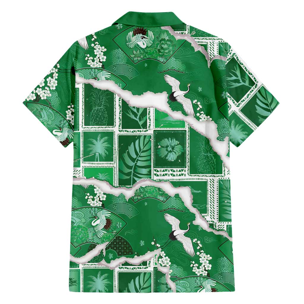 Hawaii Japanese Culture Green Family Matching Tank Maxi Dress and Hawaiian Shirt Spring Cranes Aloha Pattern LT01 - Polynesian Pride
