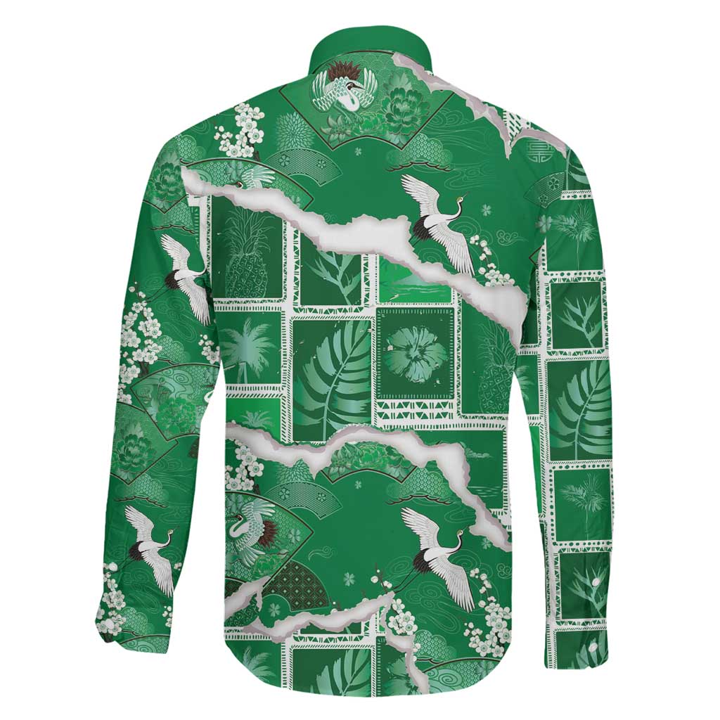Hawaii Japanese Culture Green Family Matching Tank Maxi Dress and Hawaiian Shirt Spring Cranes Aloha Pattern LT01 - Polynesian Pride