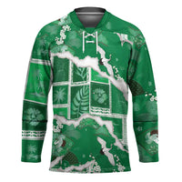 Hawaii Japanese Culture Green Hockey Jersey Spring Cranes Aloha Pattern