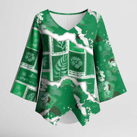 Hawaii Japanese Culture Green Kimono Sleeve Blouse Spring Cranes Aloha Pattern LT01 Female Green - Polynesian Pride