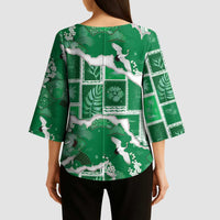 Hawaii Japanese Culture Green Kimono Sleeve Blouse Spring Cranes Aloha Pattern LT01 - Polynesian Pride