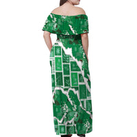 Hawaii Japanese Culture Green Off Shoulder Maxi Dress Spring Cranes Aloha Pattern