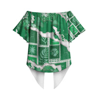 Hawaii Japanese Culture Green Off Shoulder Wrap Waist Top Spring Cranes Aloha Pattern LT01 - Polynesian Pride