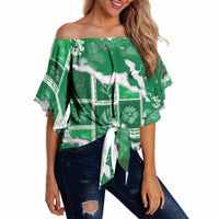 Hawaii Japanese Culture Green Off Shoulder Wrap Waist Top Spring Cranes Aloha Pattern LT01 - Polynesian Pride