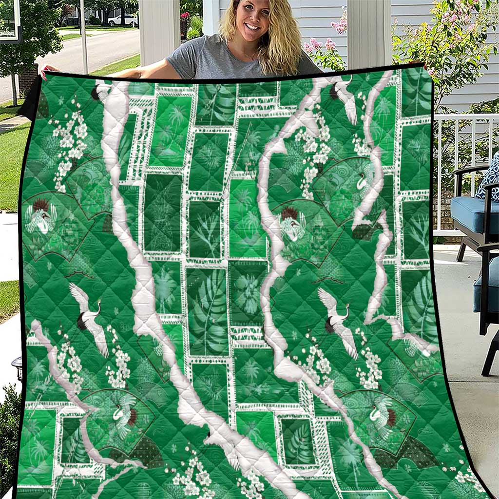 Hawaii Japanese Culture Green Quilt Spring Cranes Aloha Pattern