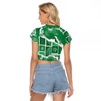 Hawaii Japanese Culture Green Raglan Cropped T Shirt Spring Cranes Aloha Pattern