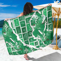 Hawaii Japanese Culture Green Sarong Spring Cranes Aloha Pattern