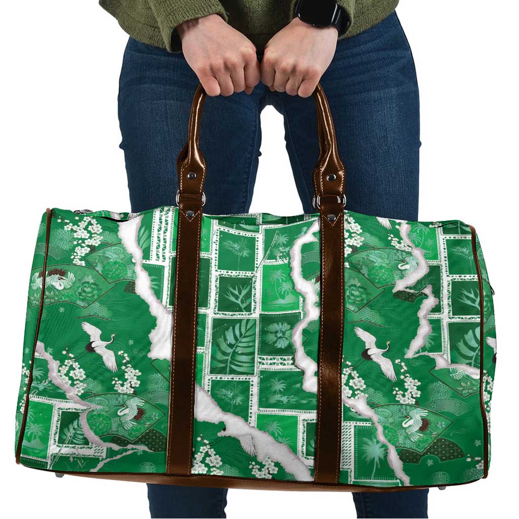 Hawaii Japanese Culture Green Travel Bag Spring Cranes Aloha Pattern LT01 Green - Polynesian Pride