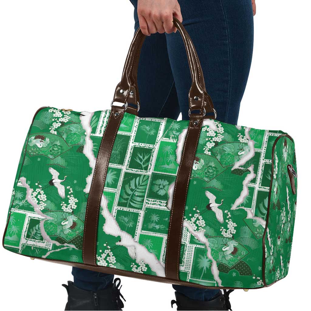 Hawaii Japanese Culture Green Travel Bag Spring Cranes Aloha Pattern LT01 - Polynesian Pride