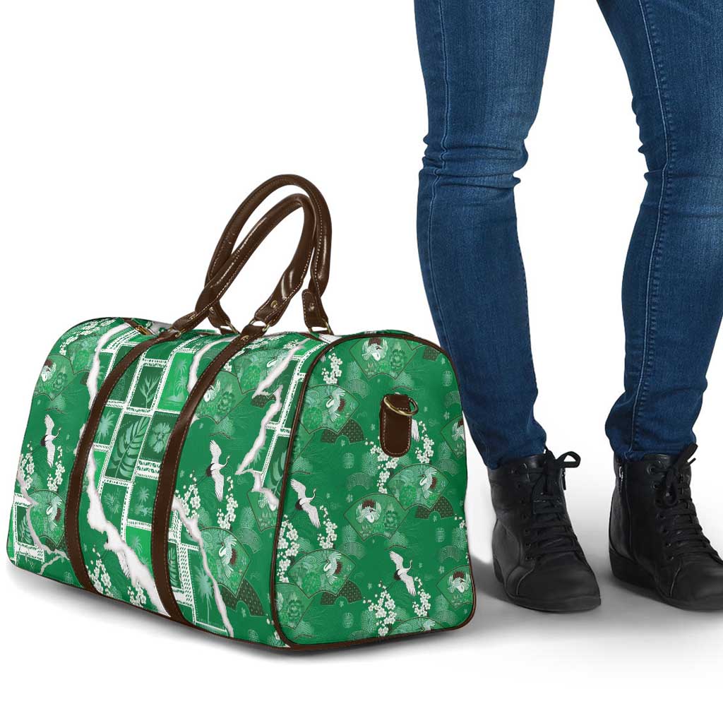 Hawaii Japanese Culture Green Travel Bag Spring Cranes Aloha Pattern LT01 - Polynesian Pride