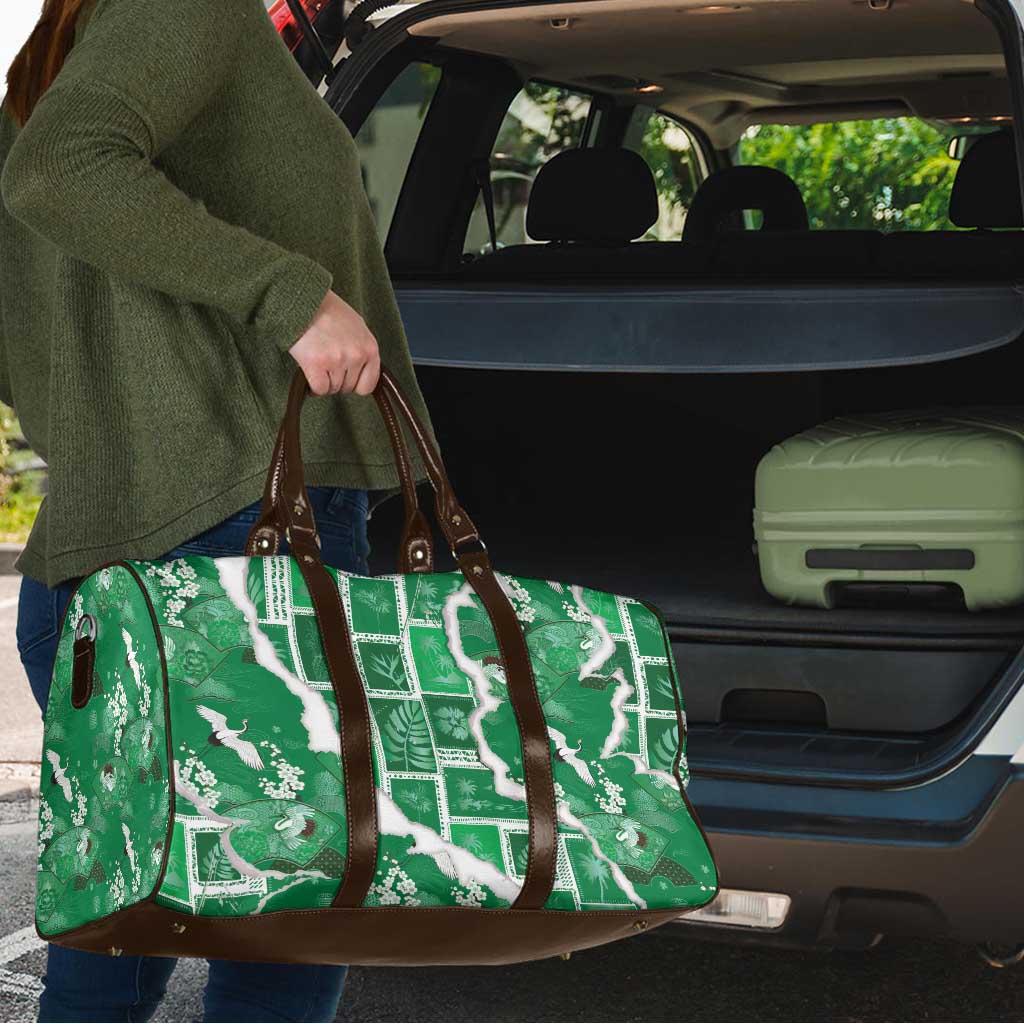 Hawaii Japanese Culture Green Travel Bag Spring Cranes Aloha Pattern LT01 - Polynesian Pride