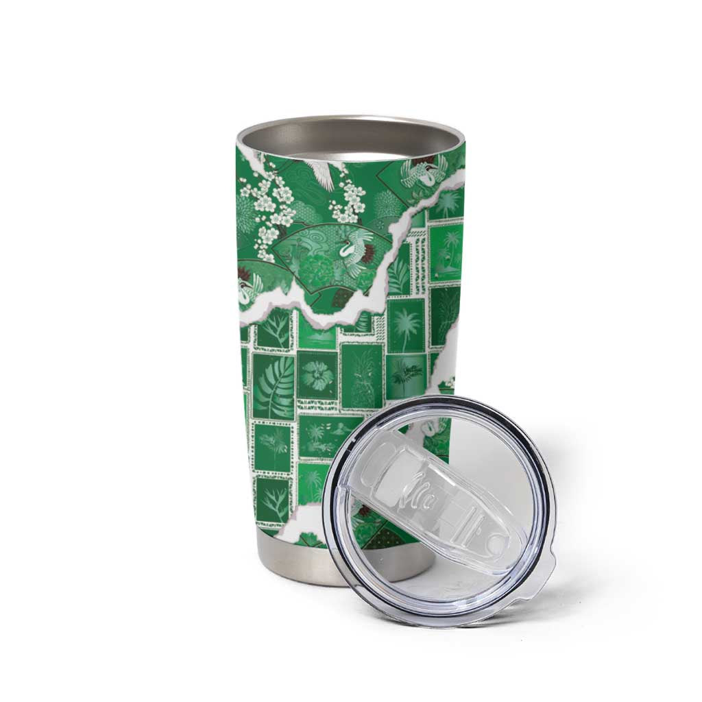 Hawaii Japanese Culture Green Tumbler Cup Spring Cranes Aloha Pattern LT01 - Polynesian Pride