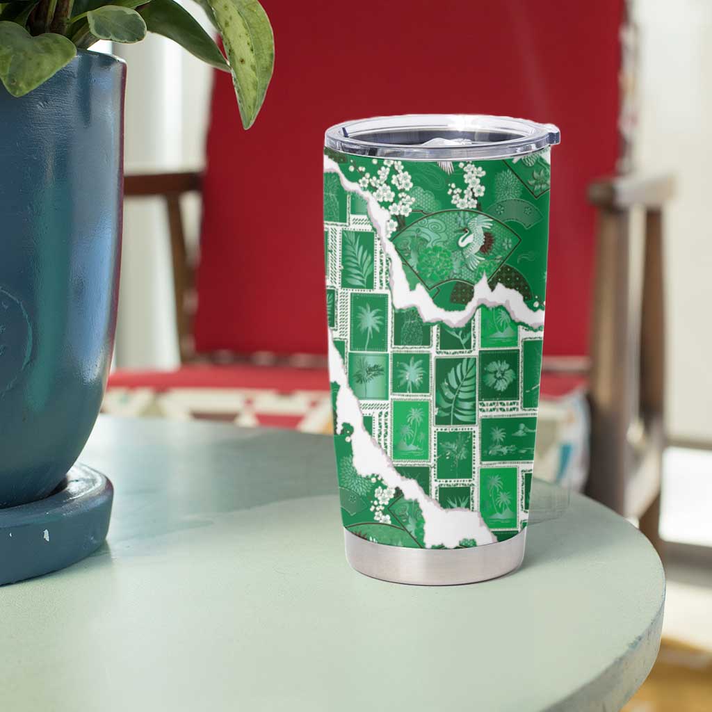 Hawaii Japanese Culture Green Tumbler Cup Spring Cranes Aloha Pattern LT01 - Polynesian Pride