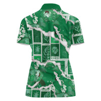 Hawaii Japanese Culture Green Women Polo Shirt Spring Cranes Aloha Pattern