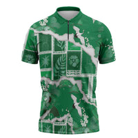 Hawaii Japanese Culture Green Zipper Polo Shirt Spring Cranes Aloha Pattern LT01 Green - Polynesian Pride