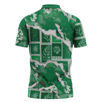 Hawaii Japanese Culture Green Zipper Polo Shirt Spring Cranes Aloha Pattern LT01 - Polynesian Pride