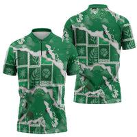 Hawaii Japanese Culture Green Zipper Polo Shirt Spring Cranes Aloha Pattern LT01 - Polynesian Pride