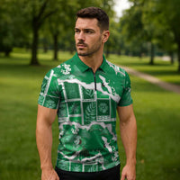 Hawaii Japanese Culture Green Zipper Polo Shirt Spring Cranes Aloha Pattern LT01 - Polynesian Pride