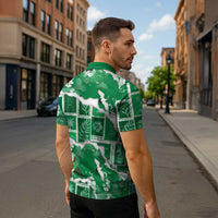 Hawaii Japanese Culture Green Zipper Polo Shirt Spring Cranes Aloha Pattern LT01 - Polynesian Pride